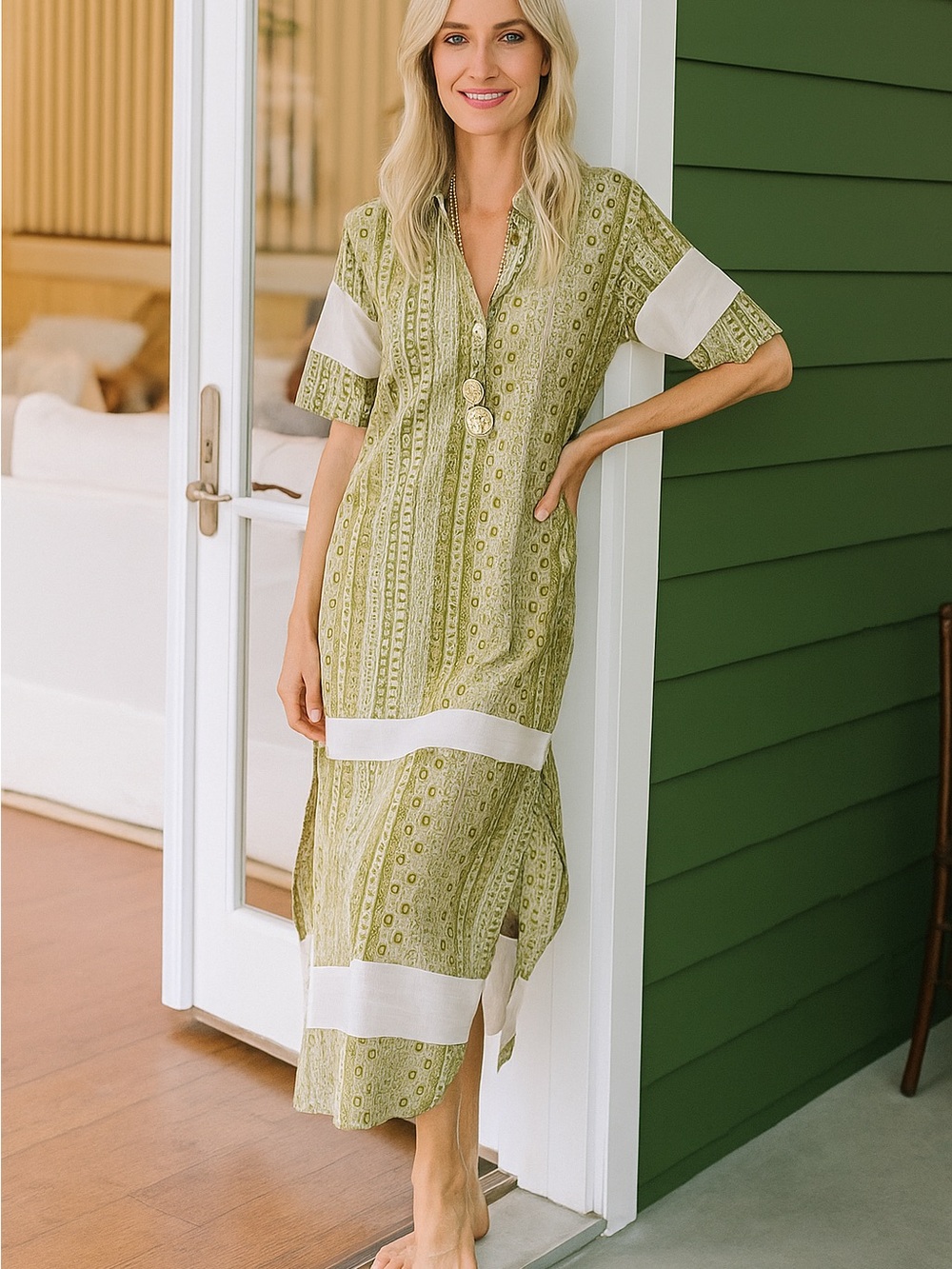 Julia Amory Short Sleeve Majorelle Dress - Moss Zig SZ SM